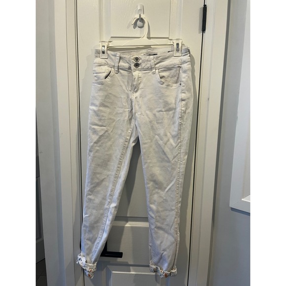 DEAL JEANS White Mid Rise Skinny Jeans Floral Cuff Women's Small - Picture 11 of 11
